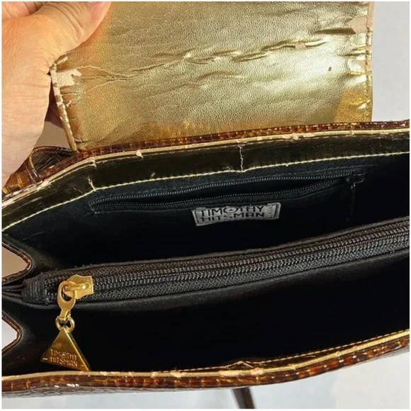 Vintage Timothy Hitsman Snakeskin Cossbody Bag Purse Pocketbook w/ Gold Interior - Picture 6 of 8